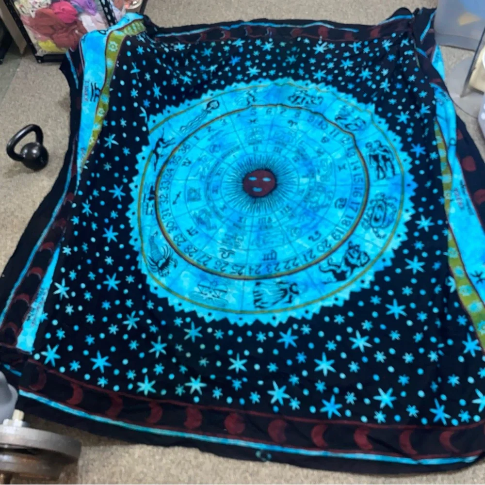 Astrology Tapestry or Bed Spread Moon Chart Zodiac Sign Tie Dye 100% Cotton